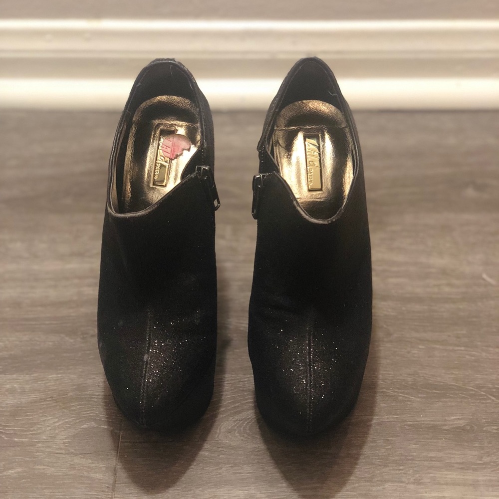WILD PAIR, black, platform, sparkly wedge heels.